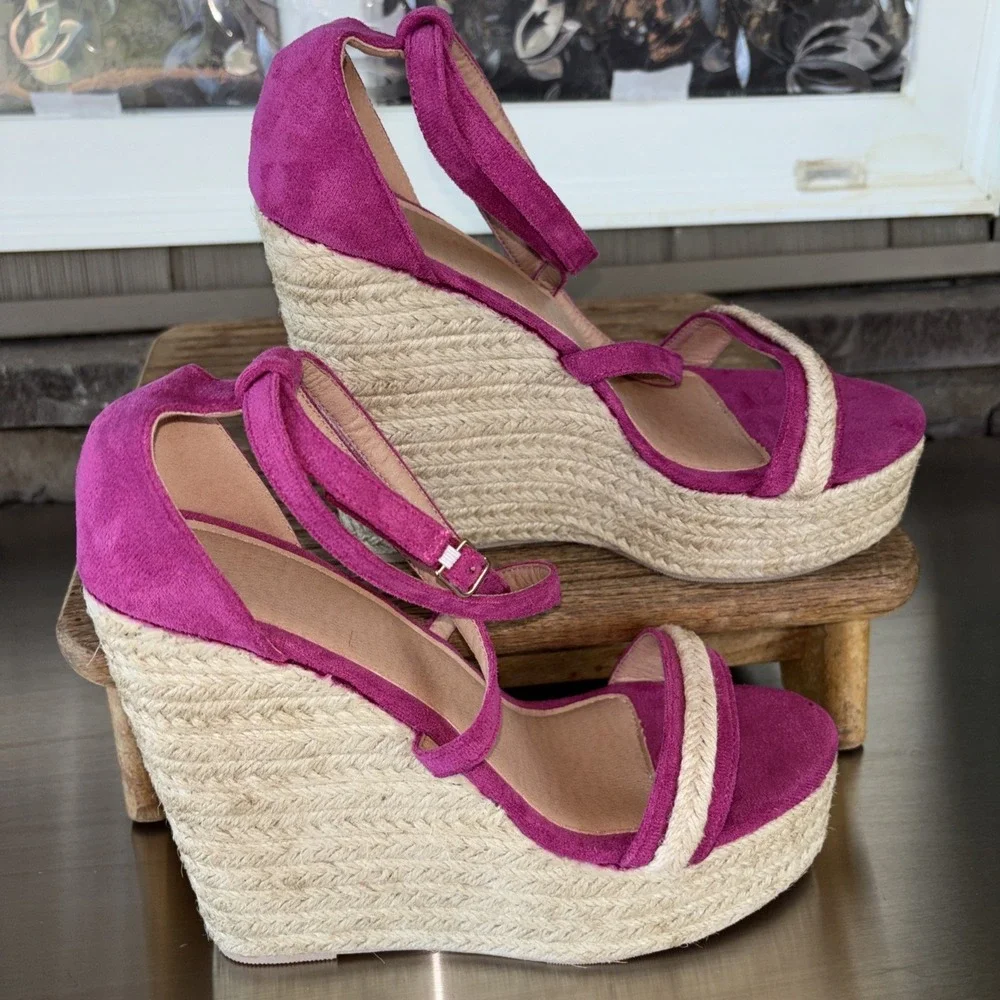 Espadrille Rope Wedge Hot Pink  Slingback Strappy  Dress Shoes Size 41/ 9.5 US